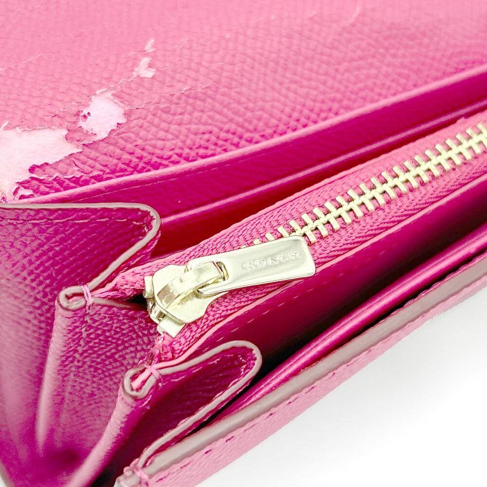 COACH Embossed Textured/Crossgrain Leather Slim Envelope Wallet F52345 (Fuchsia) - Picture 10 of 12